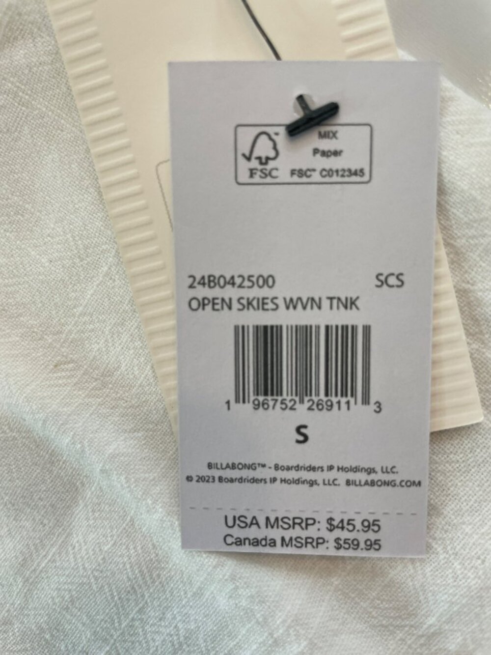 Billabong Open Skies Woven Tank Top White Sleeveless Square Neck Wmn's Sz S NWT - Picture 6 of 7